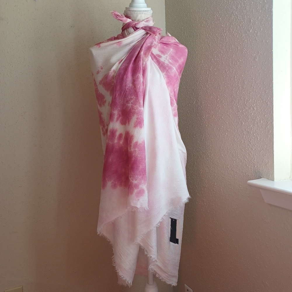 Steve Madden Two-Tone Tie Dyed Scarf Sarong Wrap Pink Oversized Multi-use